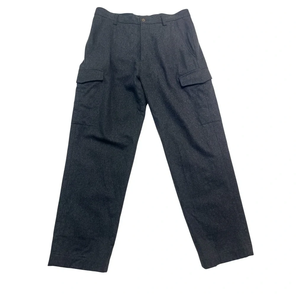vtg Banana Republic 35x32 Emerson Cargo Pants Charcoal‎ Heavy Flannel Wool Mens